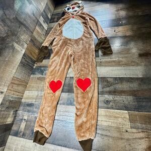 Rudolph The Red Nosed Reindeer Adult Zip Up Fleece Suit Pajama Costume Size XS